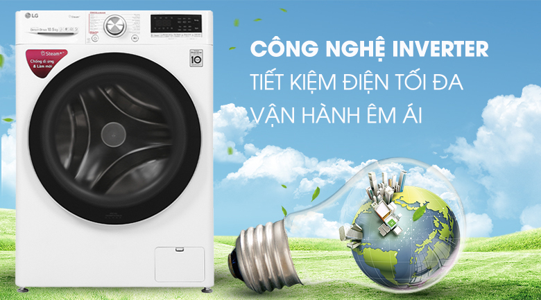 Máy giặt LG Inverter 10.5 kg FV1450S3W - Tiết kiệm điện và nước nhờ công nghệ Inverter