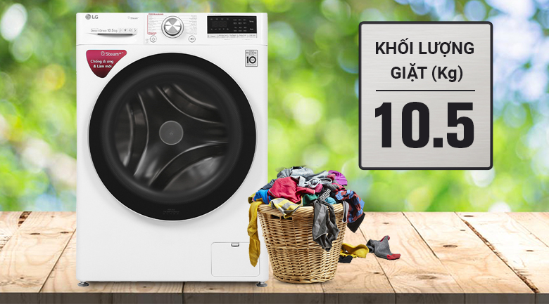Máy giặt LG Inverter 10.5 kg FV1450S3W-Khối lượng giặt 10.5 kg, phù hợp cho gia đình từ 6 người