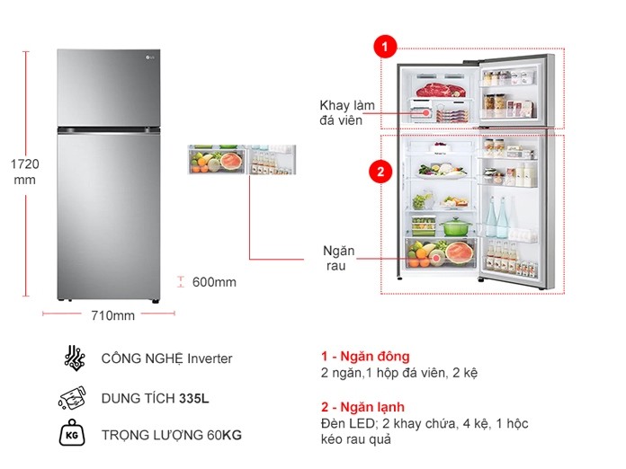 Tủ lạnh LG Inverter 335 lít GN-M332PS