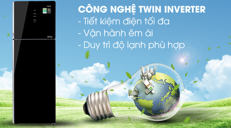 Tủ lạnh Aqua Inverter 312 lít AQR-T359MA(GB)-Tiết kiệm điện hiệu quả với công nghệ Twin Inverter
