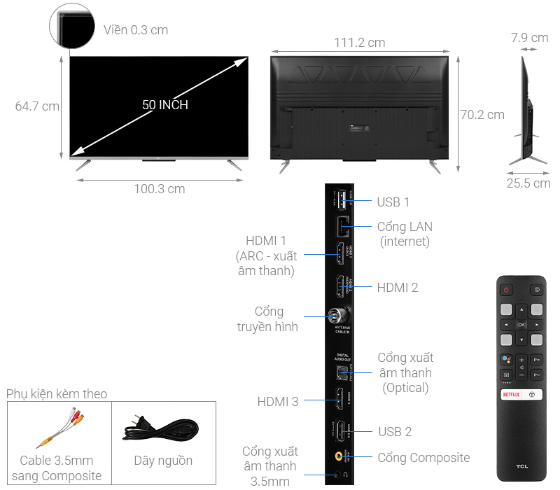 Thiết kế màn hình - Android Tivi TCL 4K 50 inch 50P715