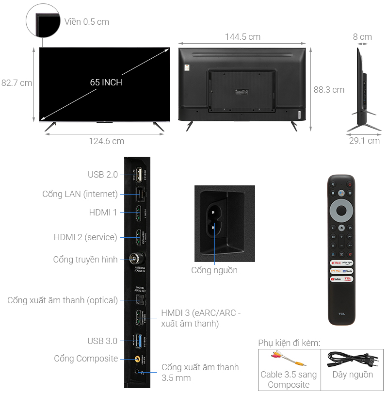 Google Tivi QLED TCL 4K65Q636