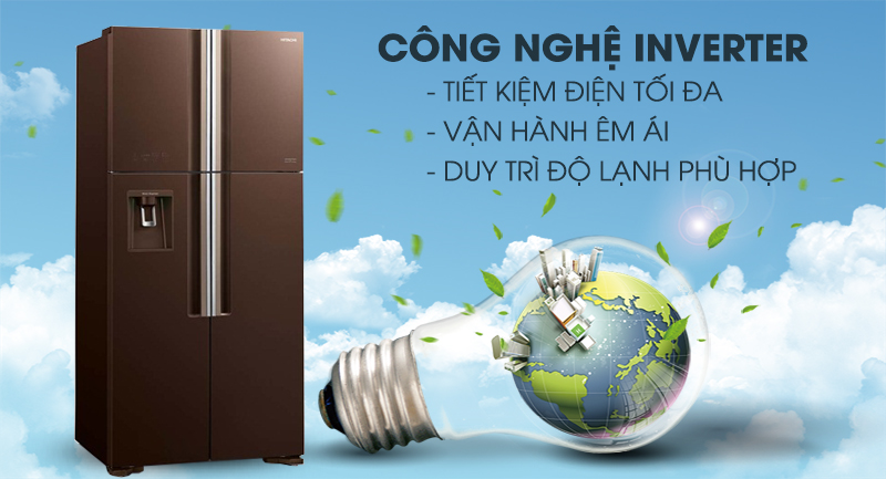 Tủ lạnh Hitachi Inverter 540 lít R-FW690PGV7X GBW-Tiết kiệm điện hiệu quả với công nghệ biến tần Inverter