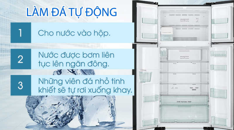 Tủ lạnh Hitachi Inverter 540 lít R-FW690PGV7X GBW-Tiết kiệm thời gian làm đá với chế độ đá tự động