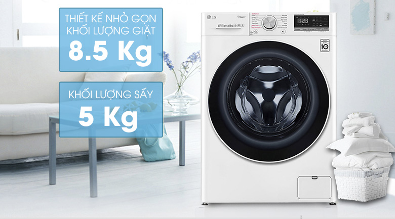 Máy giặt sấy LG Inverter 8.5 kg FV1408G4W | Khối lượng giặt Máy giặt sấy LG Inverter 8.5 kg FV1408G4W | Khối lượng giặt