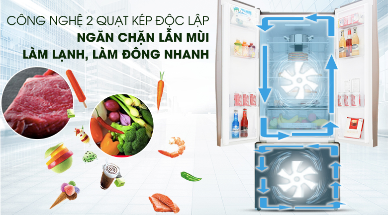 Làm lạnh tốt hơn với hệ thống làm lạnh kép - Tủ lạnh Hitachi Inverter 429 lít R-WB545PGV2 GBW